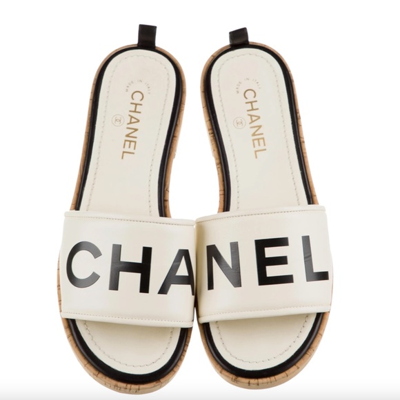 CHANEL Shoes - Chanel Cork Platform Leather Slides Size 41